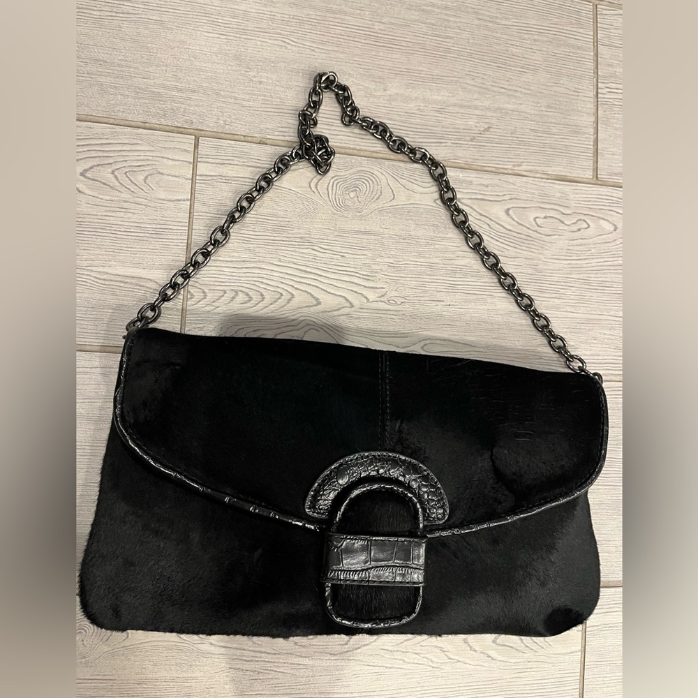 Black Label by Chicos Clutch Calf Hair Leather
